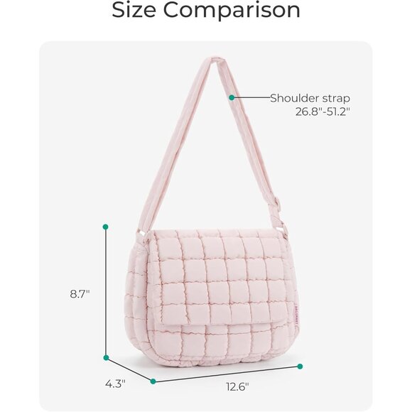 💫 Women Black Adjustable Strap Medium Quilted Puffer Durable Soft Crossbody Bag - Picture 6 of 6